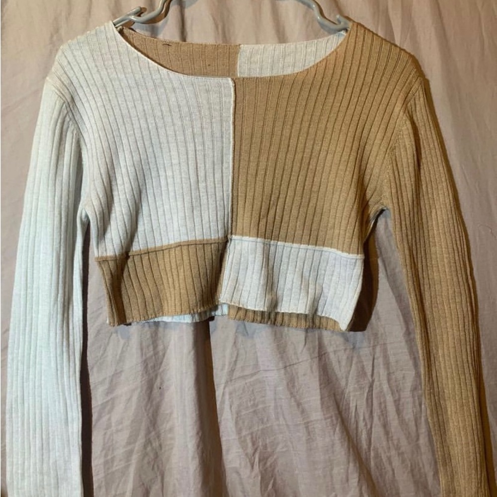 tan and white cute sweater top